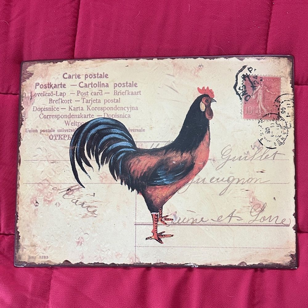 Art Vintage Tin Rooster Postcard Wall Decor